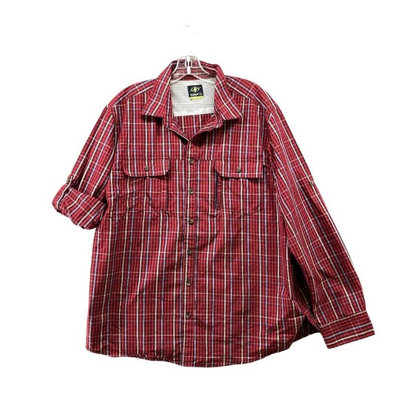 Nordic Track Outdoors Button Down Shirt Mens XL Red Plaid Roll Tab Sleeve Hiking - Picture 1 of 10